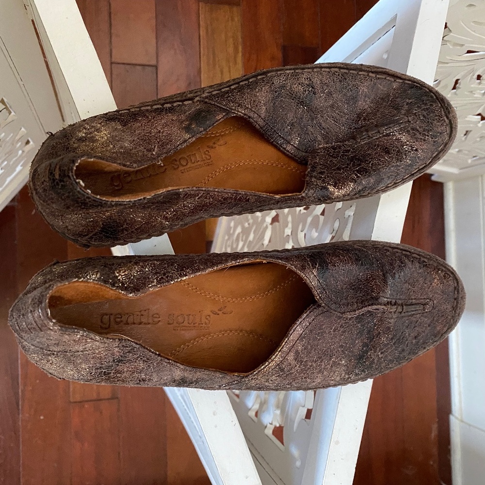 Gentle Souls Driving Shoe in Brown-Bronze Metallic Leather Sz 9